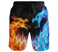 visesunny Hawaiianische Herren-Sommer-Strand-Shorts, Badehose für Sport, Laufen, mit Netzfutter, #Angry Dragon, Large