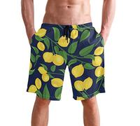 visesunny Hawaiianische Herren-Sommer-Strand-Shorts, Badehose, Sport, Laufen, Badeanzüge mit Netzfutter, Gelbe Zitrone., XXL