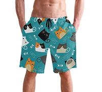 visesunny Hawaiianische Herren-Sommer-Strand-Shorts, Badehose für Sport, Laufen, mit Netzfutter, Lustiges Kätzchen, Large