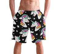 visesunny Hawaiianische Herren-Sommer-Strand-Shorts, Badehose, Sport, Laufen, Badeanzüge mit Netzfutter, Einhornstern, M