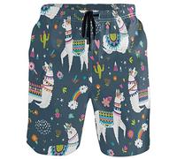 visesunny Herren Badehose mit buntem Blumendruck, Strand-Shorts, heiße Sommer-Badehose, Sport, Laufen, Badeanzüge mit Netzfutter, Klassisches Lama., Large