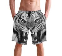 visesunny Herren-Badehose mit Buntem Blumendruck, Strand-Shorts, heiße Sommer-Badehose, Sport, Laufen, Badebekleidung mit Netzfutter, Cooler Tiger, L