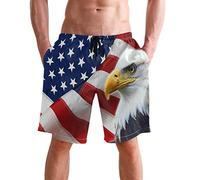 visesunny Herren Badehose mit buntem Blumendruck, Strand-Shorts, heiße Sommer-Badehose, Sport, Laufen, Badeanzüge mit Netzfutter, Eagle Star Stripe, XX-Large