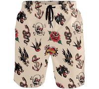 visesunny Herren-Badehose, Old School, Schlange, Tiger, Adler, Anker, Tattoo, Strand, Urlaub, Party, Badeshorts, Mehrfarbig/Meereswellen (Ocean Tides), L