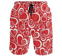 visesunny Herren Badehose Schwimmen Strand Surfen Board Shorts Bademode schnell trocknendes Netzfutter Badeanzüge mit Taschen, Love Heart, M