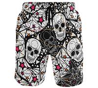 visesunny Herren Badehose Schwimmen Strand Surfen Board Shorts Bademode schnell trocknendes Netzfutter Badeanzüge mit Taschen, Totenschädel, XXL