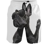 visesunny Herren Bunte Blumendruck Strandshorts Heiße Sommer Badehose Sport Laufen Badeanzüge mit Netzfutter, Hund mit Sonnenbrille, Large