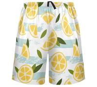 visesunny Herren-Pyjama-Shorts für Herren, weiche Nachtwäsche, Shorts, Loungehose, Hose mit Taschen, Zitrone-2, XL