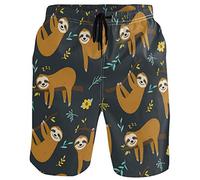 visesunny Herren Wolf Galaxy Beach Shorts Sommer Badehose Sport Laufen Badeanzüge mit Netzfutter, Niedliche Faultier, XL