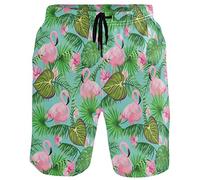 visesunny Herren Wolf Galaxy Strand Shorts Sommer Badehose Sport Laufen Badeanzüge mit Netzfutter, Flamingo Palmblatt, Large