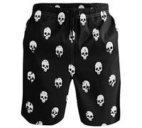 visesunny Herren Wolf Galaxy Strand Shorts Sommer Badehose Sport Laufen Badeanzüge mit Netzfutter, Totenschädel, Medium