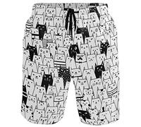 visesunny Herren Wolf Galaxy Strandshorts Sommer Badehose Sport Laufen Badeanzüge mit Netzfutter, Katze, niedlich, S