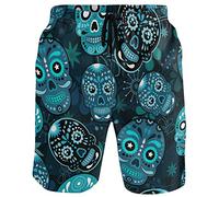 visesunny Lustige Herren-Badehose, schnell trocknend, Strandbekleidung, Sport, Laufen, Badeshorts, Netzfutter, Sugar Skull, X-Large