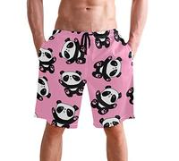 visesunny Modische, coole Herren-Strand-Shorts, Badehose, schnelltrocknend, lässig, Polyester, Badeshorts mit Taschen, Größe S-XXL, Lustiger Panda, XL