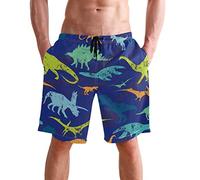 visesunny New Summer Herren Badehose, schnelltrocknend, für Urlaub, Strand, kurz, leger, Retro Dinosaurier, Small