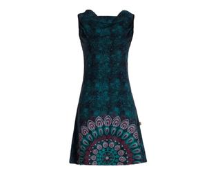 Vishes ärmelloses Damen-Kleid mit Mandala in Schwarz-Türkis I Größe XL (42) I Handgefertigt aus 100% Baumwolle I T-Shirt Kleid I Ideal für Frühjahr & Sommer I Nachhaltige Alternative Bekleidung