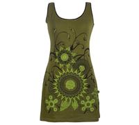 Vishes - Alternative Bekleidung - Ärmelloses Blumenkleid aus Baumwolle mit weitem Ausschnitt Olive 50
