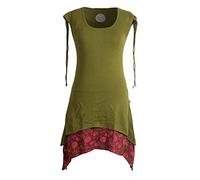 Vishes - Alternative Bekleidung - Ärmelloses Lagen-Look Elfen Zipfelkleid aus Baumwolle Olive 34