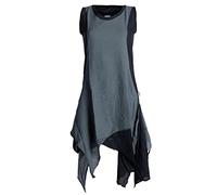 Vishes - Alternative Bekleidung - Ärmelloses Zipfeliges Lagenlook Kleid/Tunika aus handgewebter Baumwolle schwarz-grau 46