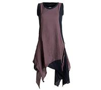 Vishes - Alternative Bekleidung - Ärmelloses Zipfeliges Lagenlook Kleid/Tunika aus handgewebter Baumwolle schwarz-braun 34