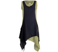 Vishes - Alternative Bekleidung - Ärmelloses Zipfeliges Lagenlook Kleid/Tunika aus handgewebter Baumwolle Olive-schwarz 44