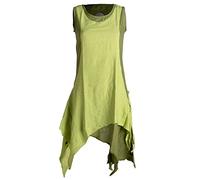 Vishes - Alternative Bekleidung - Ärmelloses Zipfeliges Lagenlook Kleid/Tunika aus handgewebter Baumwolle Olive-hellgrün 40