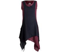 Vishes - Alternative Bekleidung - Ärmelloses Zipfeliges Lagenlook Kleid/Tunika aus handgewebter Baumwolle dunkelrot-schwarz 40