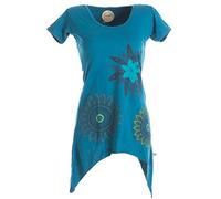 Vishes - Alternative Bekleidung - Asymmetrisch geschnittenes Longshirt, Elfen Tunika mit großen Blumen Bedruckt türkis 38