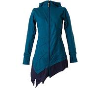 Vishes - Alternative Bekleidung - Asymmetrischer Elfen Kurzmantel mit Zipfelkapuze und Daumenlöchern türkis-schwarz 40-42