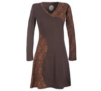 Vishes - Alternative Bekleidung - Asymmetrisches Damen Lagenlook Kleid Baumwolle mit Spitze Bedruckt braun 46