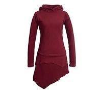 Vishes Alternative Bekleidung - Asymmetrisches Damen Langarm Winter-Kleid Kapuzen-Kleid Eco Fleece dunkelrot 48