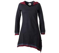 Vishes - Alternative Bekleidung - Asymmetrisches Lagenlook Kleid Longshirt Zipfelkapuze Baumwolle schwarz 46