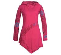 Vishes - Alternative Bekleidung - Asymmetrisches Langarm Damen Baumwoll Blumen-Kleid Hoodie mit Kapuze rosa 38