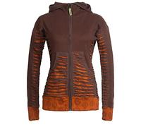Vishes - Alternative Bekleidung - Bedruckte Damen Hoodie Kapuzenjacke Kangurutasche Gestreift mit Cutwork braun 42