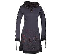 Vishes - Alternative Bekleidung - Bedrucktes Langarm Damen Blumen Kleid mit Schalkragen und Schnüren grau 36