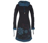 Vishes - Alternative Bekleidung - Bedrucktes Langarm Damen Blumen Kleid mit Schalkragen und Schnüren schwarz 42
