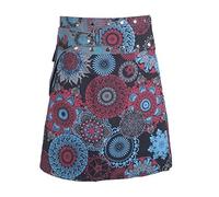 Vishes - Alternative Bekleidung - Damen A Line Wickelrock Cacheur Kurz Midi Knielang Druckknöpfe Tasche schwarz-grau 34-38