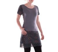 Vishes Alternative Bekleidung - Damen A-Linie Kleid Baumwolle Blumen-Muster Rundhals grau 36-38