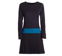 Vishes Alternative Bekleidung - Damen A-Linie Kleid Baumwolle Casual Rundhalsausschnitt Langarm Oberhalb des Knies mit Daumenlöchern schwarz-türkis 44