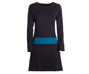 Vishes Alternative Bekleidung - Damen A-Linie Kleid Baumwolle Casual Rundhalsausschnitt Langarm Oberhalb des Knies mit Daumenlöchern schwarz-türkis 44