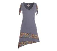 Vishes Alternative Bekleidung - Damen asymmetrisches Kleid Baumwolle Patchwork-Design mit Taschen grau 36-38