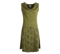 Vishes - Alternative Bekleidung - Damen Baumwoll-Kleid, Blumen-Muster, Wasserfall-Kragen und Taschen Olive 38