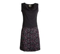 Vishes - Alternative Bekleidung - Damen Baumwoll-Kleid, Blumen-Muster, Wasserfall-Kragen und Taschen schwarz 42