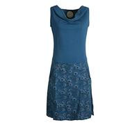 Vishes - Alternative Bekleidung - Damen Baumwoll-Kleid, Blumen-Muster, Wasserfall-Kragen und Taschen türkis 42