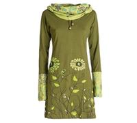 Vishes - Alternative Bekleidung - Damen Blumen-Kleid Langarm-Shirtkleid Schal-Kleid Baumwollkleid Olive 38