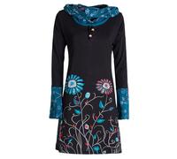 Vishes - Alternative Bekleidung - Damen Blumen-Kleid Langarm-Shirtkleid Schal-Kleid Baumwollkleid schwarz 48