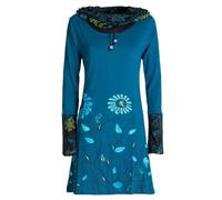 Vishes - Alternative Bekleidung - Damen Blumen-Kleid Langarm-Shirtkleid Schal-Kleid Baumwollkleid türkis 46