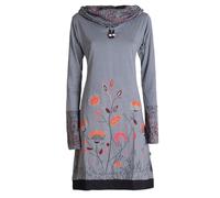 Vishes - Alternative Bekleidung - Damen Blumen-Kleid Langarm-Shirtkleid Schal-Kragen Baumwollkleid grau 38