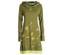 Vishes - Alternative Bekleidung - Damen Blumen-Kleid Langarm-Shirtkleid Schal-Kragen Baumwollkleid Olive 42