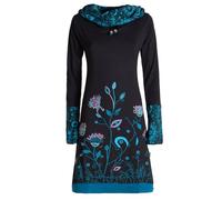 Vishes - Alternative Bekleidung - Damen Blumen-Kleid Langarm-Shirtkleid Schal-Kragen Baumwollkleid schwarz 44